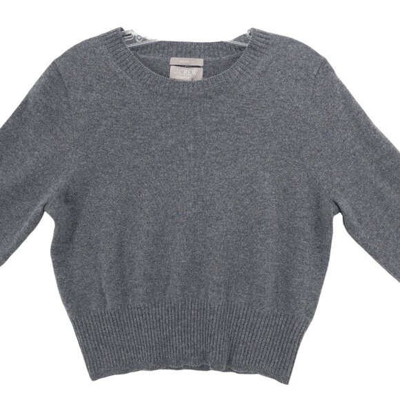 NWT J CREW 100% Cashmere Shrunken Crewneck Sweater HEATHER CHARCOAL Cropped MED - Picture 2 of 8
